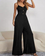 Solid Color Camisole Button-up Top Wide-leg Jumpsuit