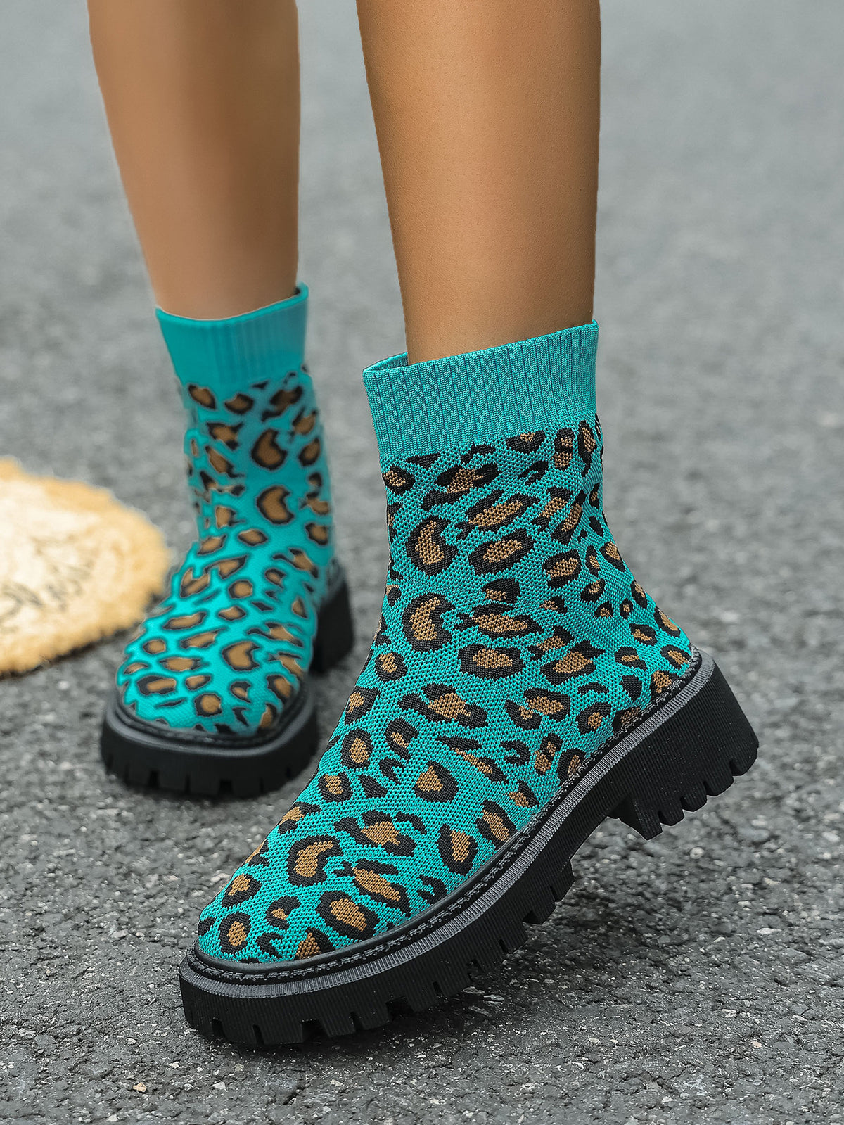 Under the Neon Leopard knitted sock boots