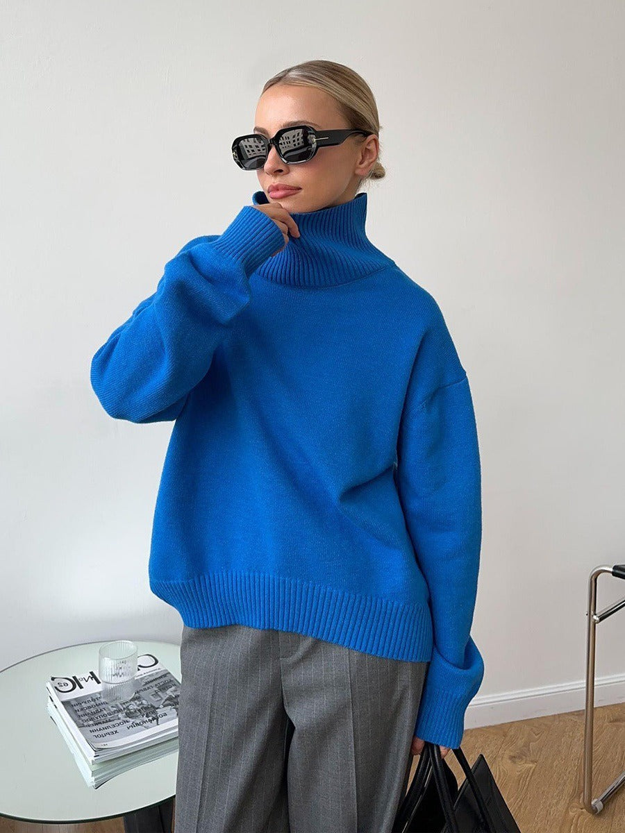 Loose-fitting turtleneck simple solid color pullover sweater
