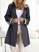 Classic plaid lining hooded mid-length trench coat