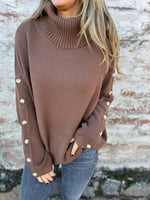 Turtleneck long sleeves button-down sleeves sweater
