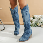 Bottes hauteur genou à bout rond en denim délavé