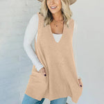 V-neck pocket knitted vest sleeveless sweater
