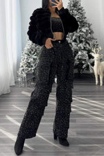 Rhinestone Multi-Pocket Cargo Jeans