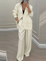 Solid color stylish suit elastic waist wide-leg pants two-piece set
