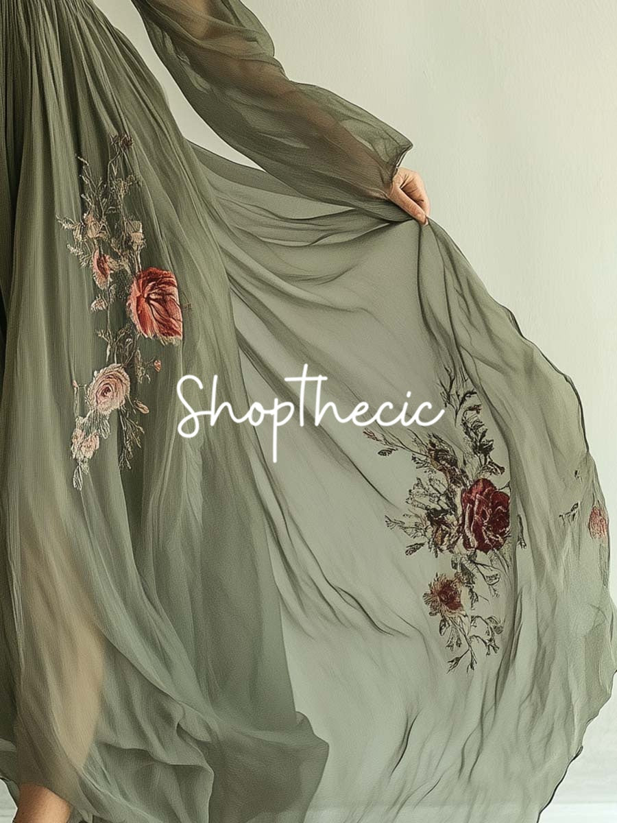 The Wizard of Oz V-neck embroidered chiffon dress