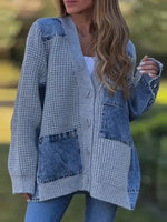 Denim patchwork knitted loose cardigan jacket