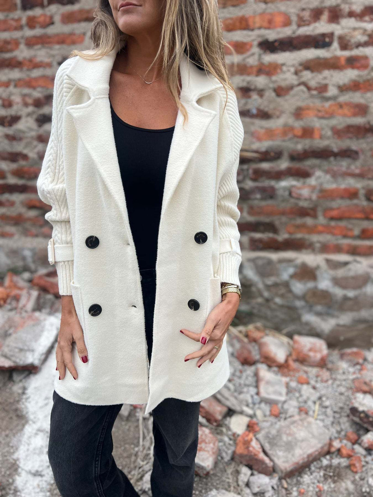 Cable Large Suit Collar Mid-Length Cardigan Knitted Jacket