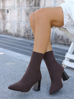 Metropolitan Pointed toe chunky heel knitted sock boots
