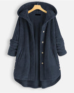 Sweatshirtjacke mit Kapuze und Knopfverschluss und abgerundetem Saum