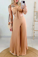 Camisole top and pleated wide-leg pants two-piece set