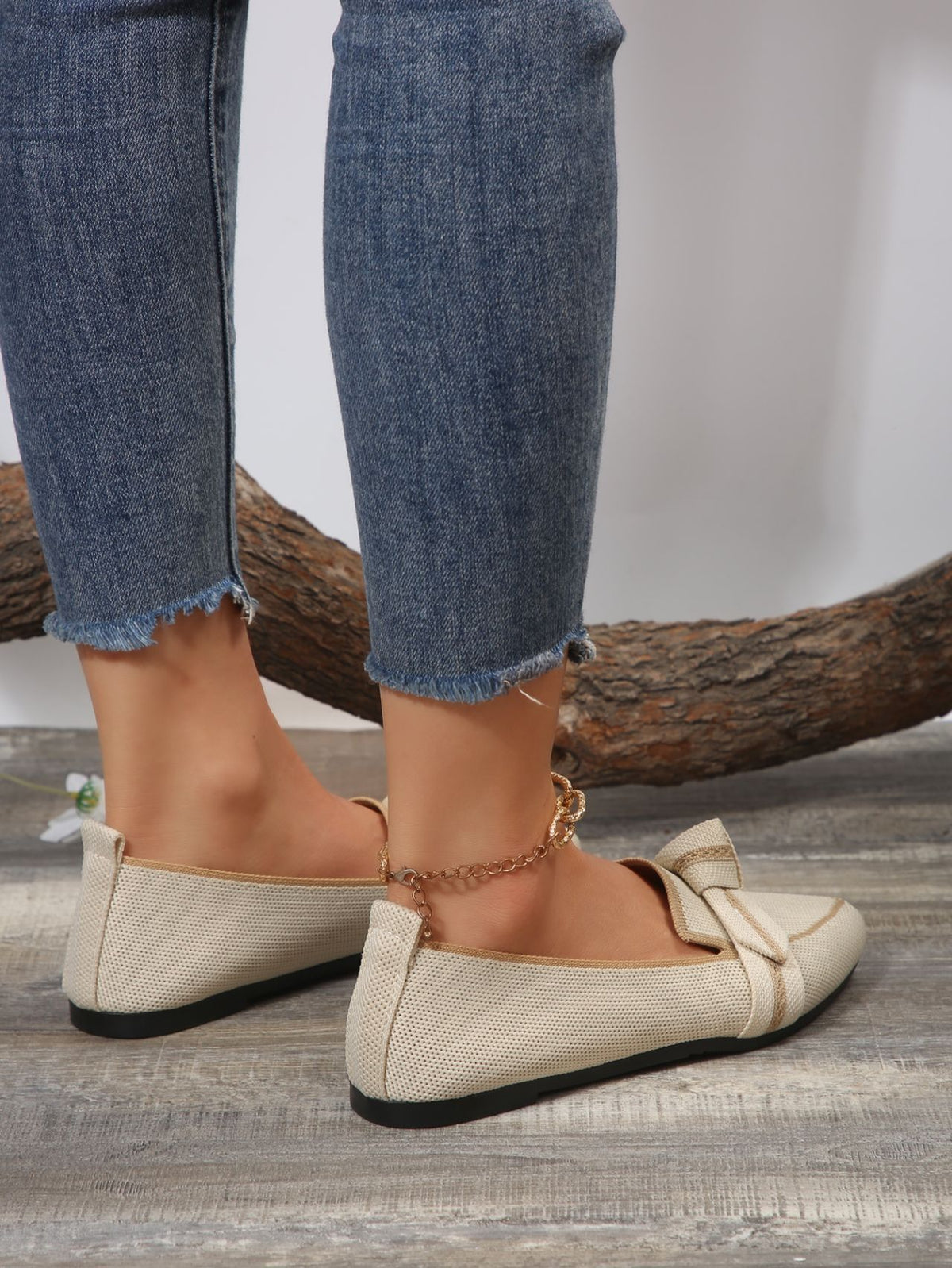 Slip-ons plats respirants à bout pointu avec nœud Flyknit