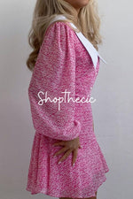 White large lapel collar long-sleeved floral dress