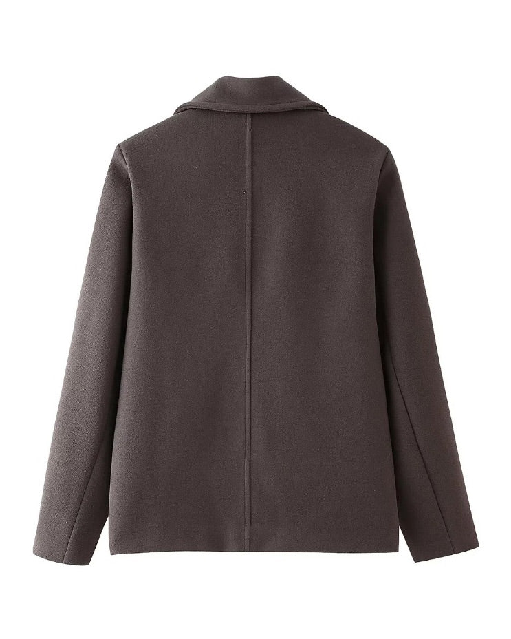 Double-breasted wool lapel long-sleeved cropped coat