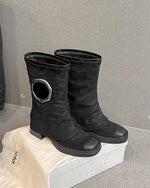 Bottes Martin à talons en daim à semelles épaisses et découpes latérales