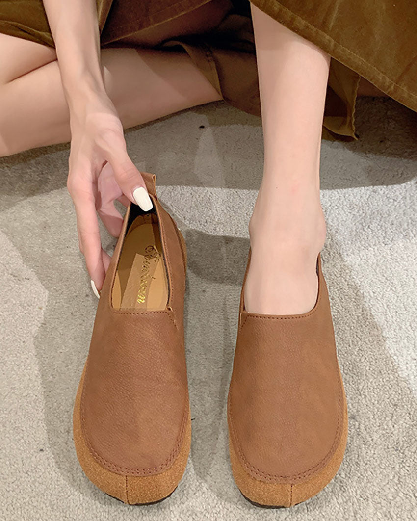 Minimalist retro soft sole round toe loafers