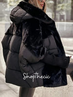 Elasticated sleeves plush trim hooded cotton jacket