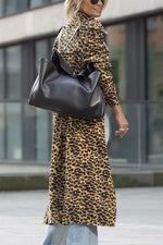 Printed leopard lapel loose long trench coat