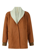 Langärmlige Thermojacke aus Wildleder und Lammwolle mit Revers