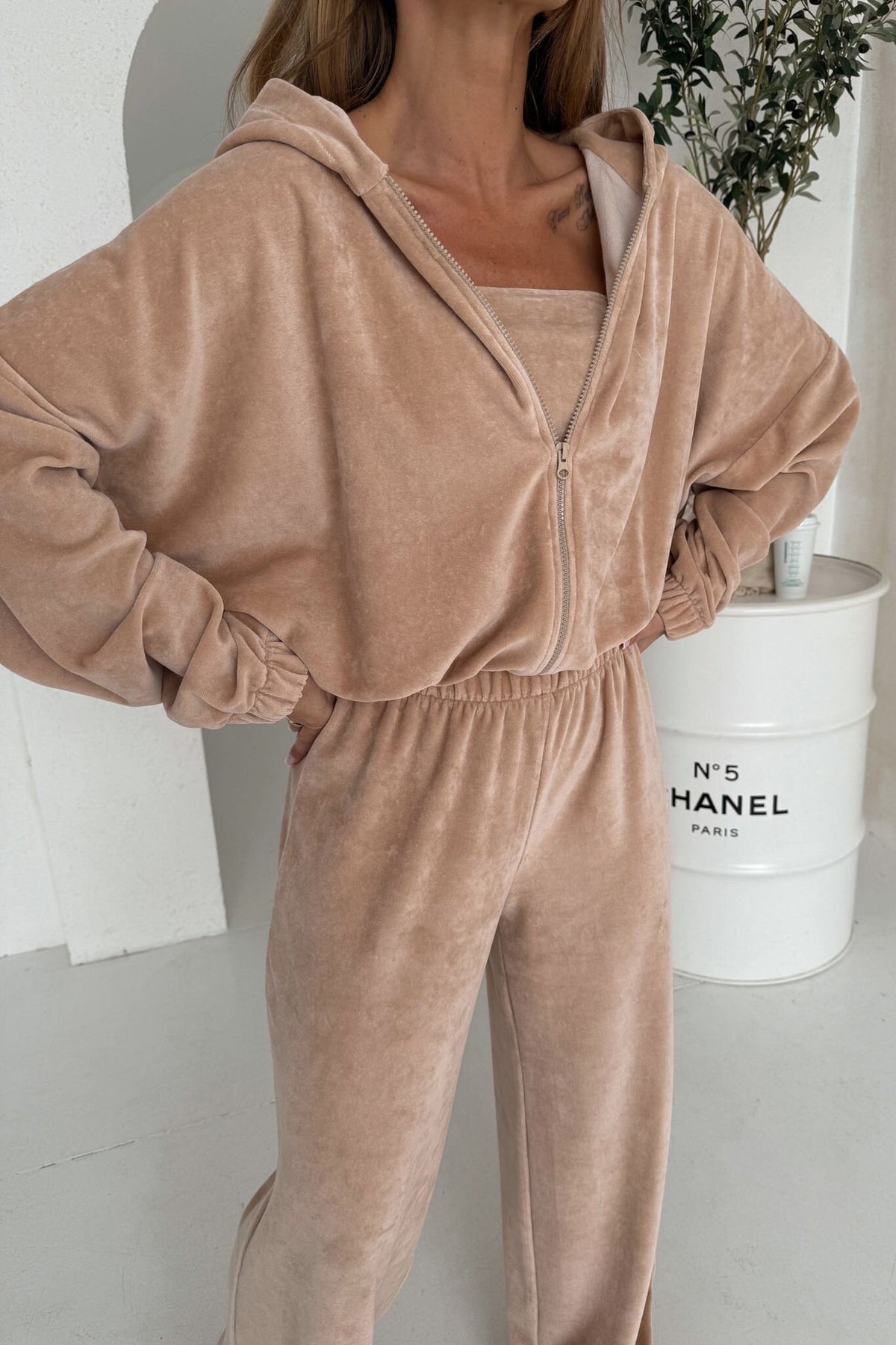 Afternoon Nap Hooded Cardigan and Elastic Wide-Leg Pants