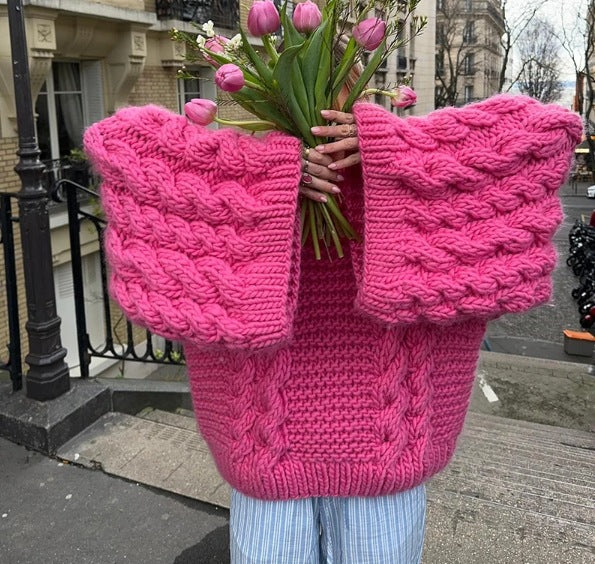 Golden RhineRound neck bell sleeve knitted loose sweater