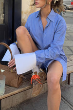 Ensemble deux pièces chemise rayée colorblock et short large