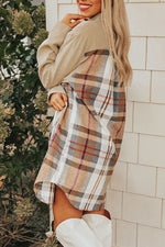 Einreihiges kariertes Patchwork-Hemdkleid