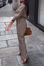 Topstitched lapel button-down workwear jumpsuit