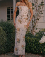 Off-the-shoulder herringbone tube top print dress