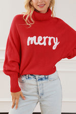 Pull à col roulé et manches chauve-souris Merry Holiday