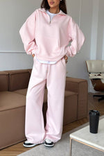 Zippered half-high collar pullover sweatshirt and wide-leg pants two-piece suit