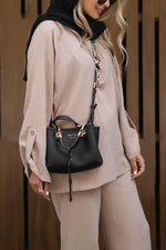 Long-sleeved lapel loose wrinkled shirt and wide-leg pants suit