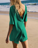 Mid-sleeve solid color Backless loose Romper