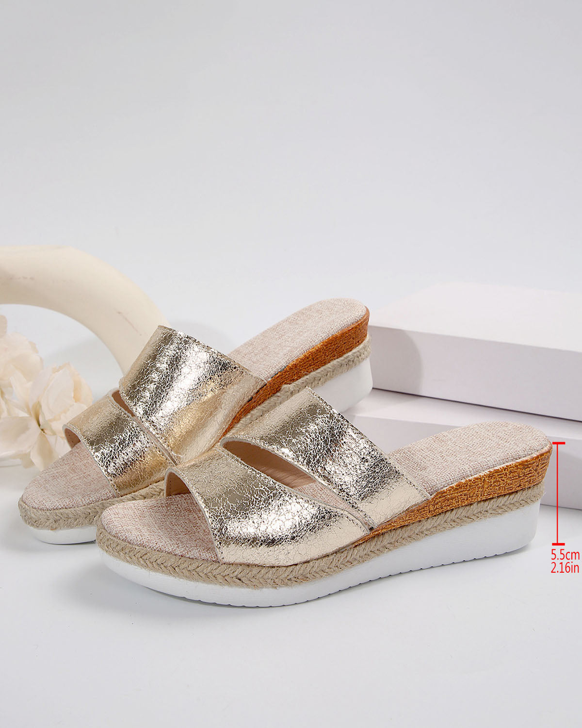 Sandales compensées en corde de chanvre à brides croisées