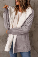 Langärmlige Thermojacke aus Wildleder und Lammwolle mit Revers