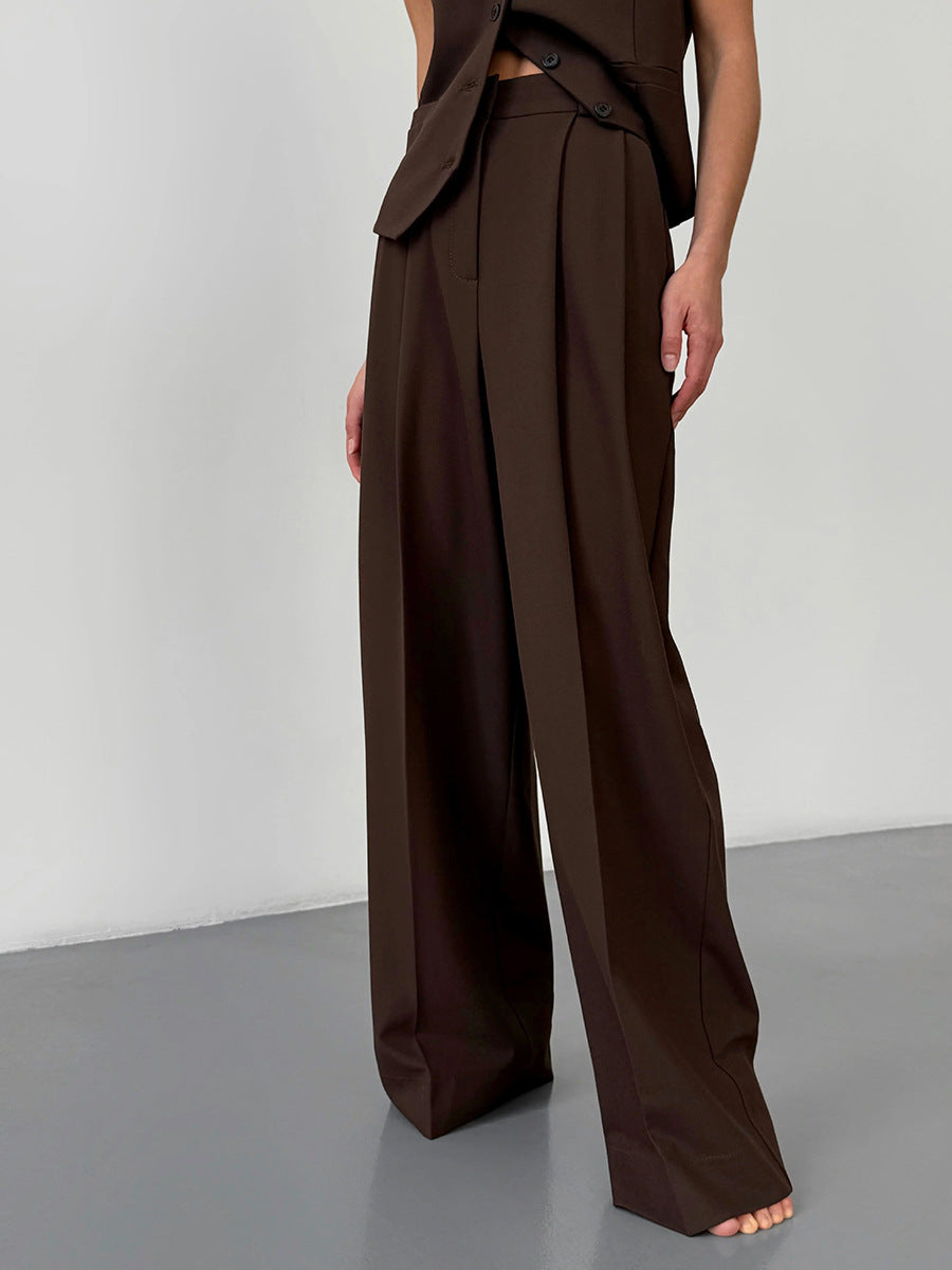 Smooth loose wide-leg straight suit trousers