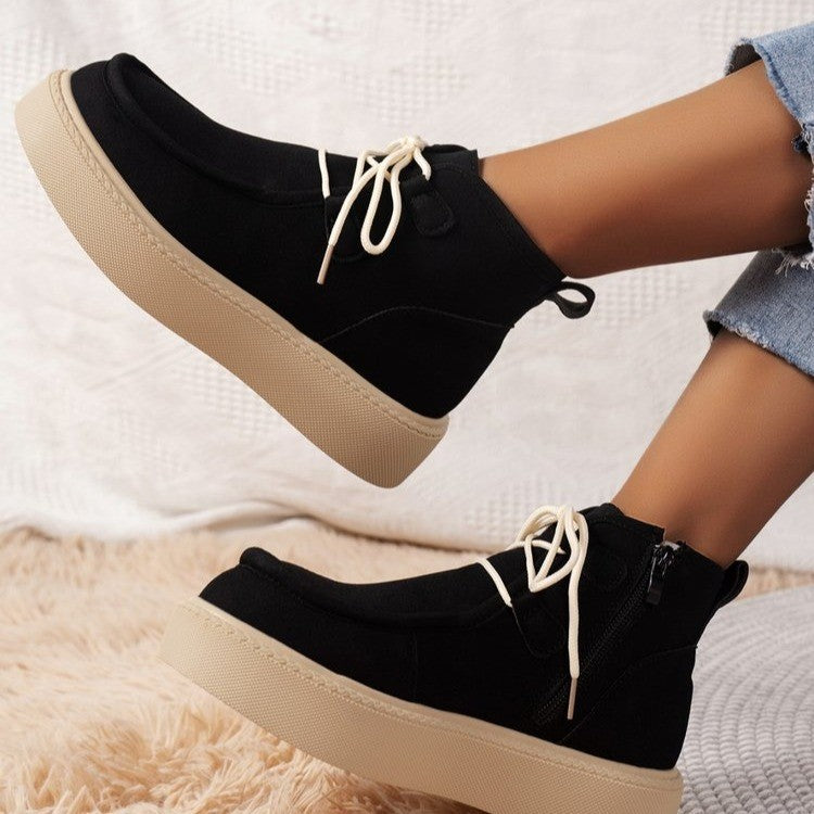 Suede mid-cut flat sneakers