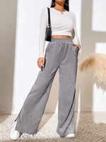 High waist corduroy slit hem trousers