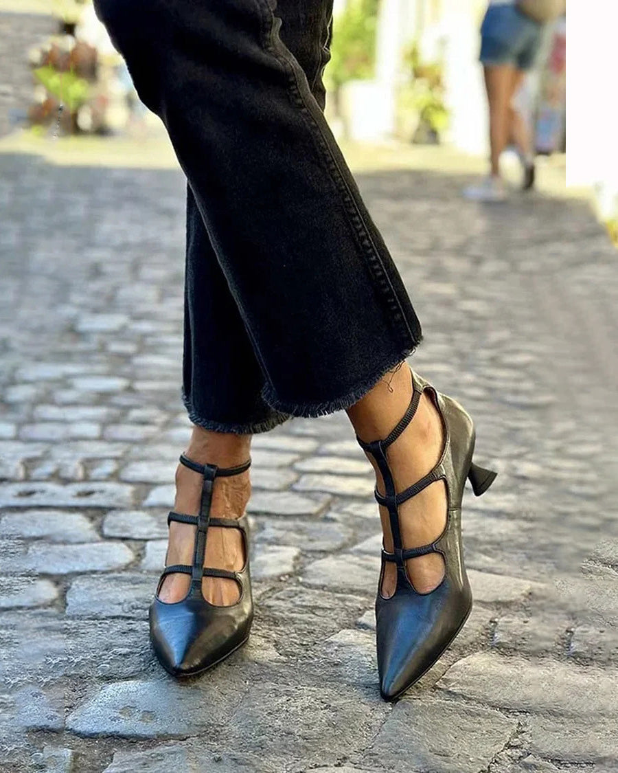 Chic Pointed toe suede hollow stiletto sandals