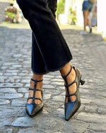 Chic Pointed toe suede hollow stiletto sandals