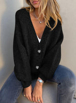 Long-sleeved button-down loose chunky knit sweater