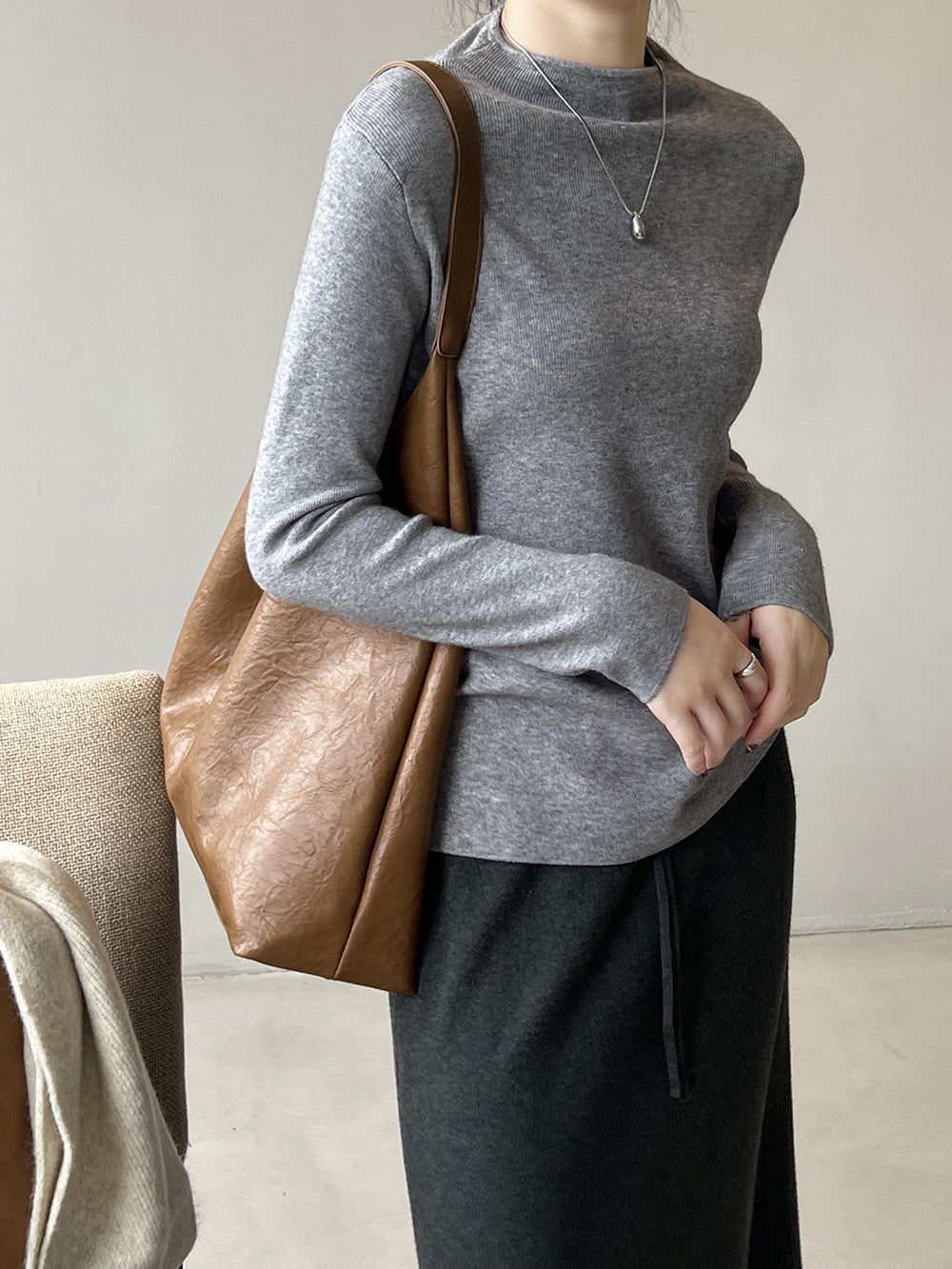 Pull demi-col roulé brossé doux au toucher