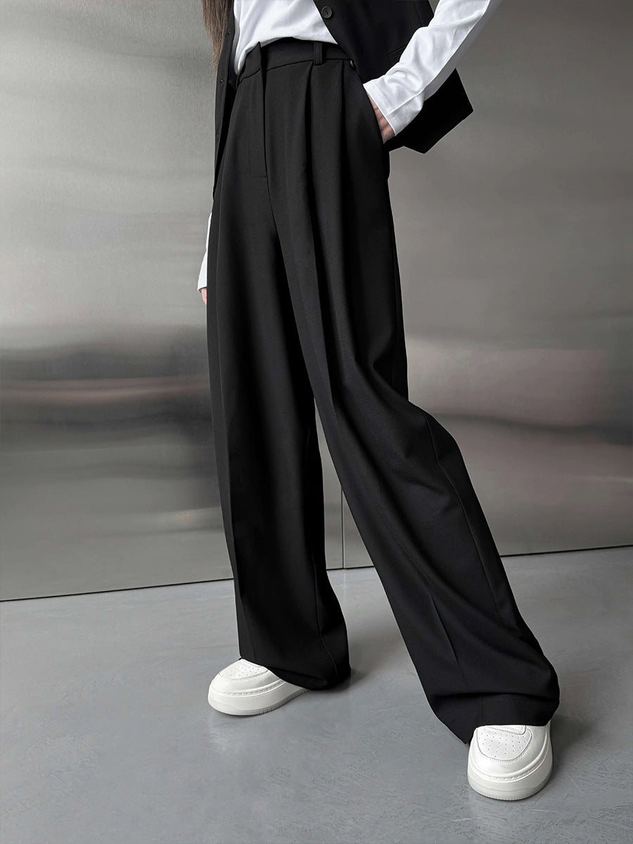 Smooth loose wide-leg straight suit trousers