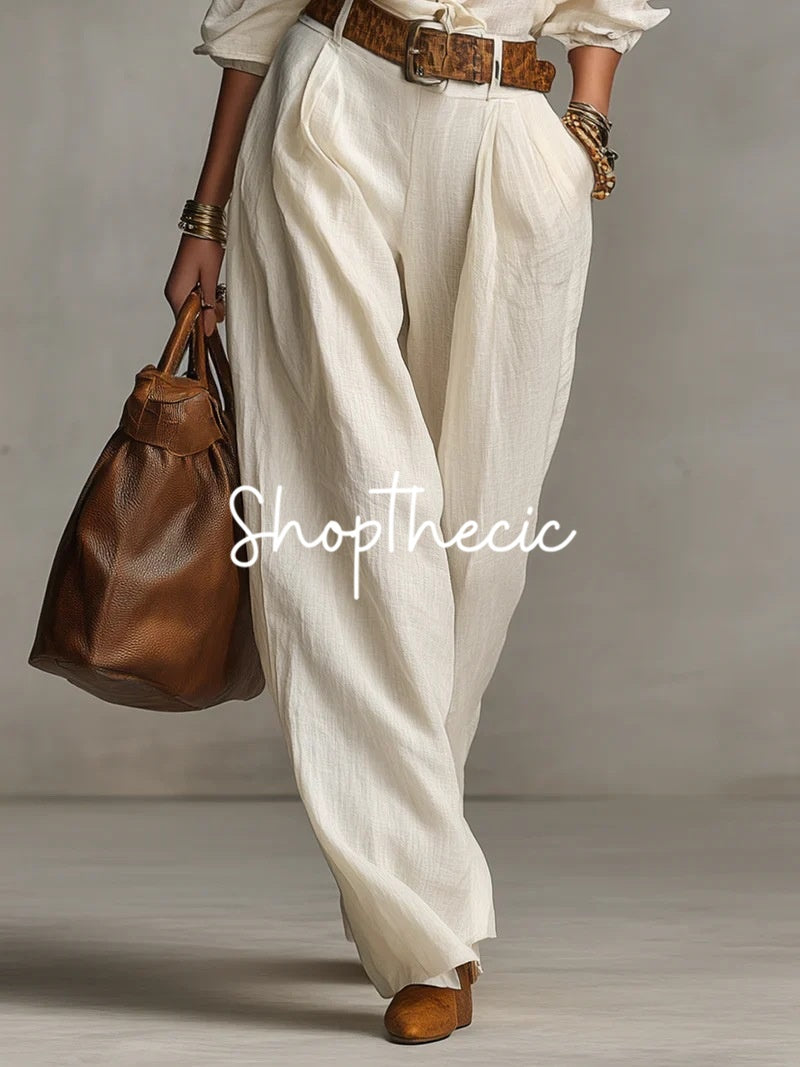 Elastic cuff shirt and loose trousers two-piece set