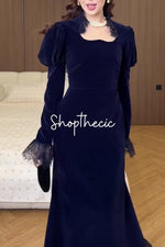 Abito vintage blu navy Velvet Hour