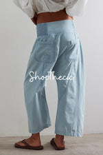 Washed drop-crotch mid-rise straight-leg harem cropped jeans