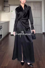 V-neck slim-fit solid color high-waisted shirt dress