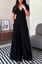 Tie-strap short-sleeved top and wide-leg pants two-piece suit