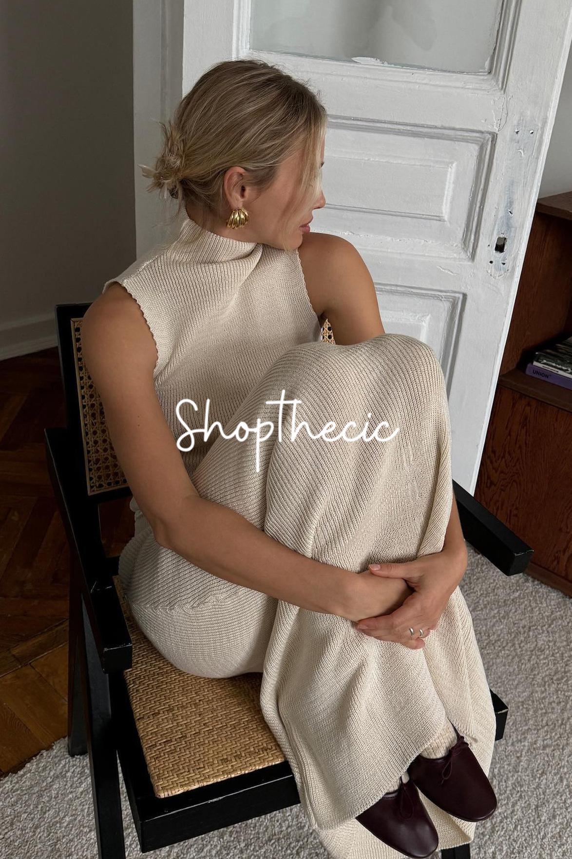 Sleeveless turtleneck knitted vest bodycon maxi skirt set