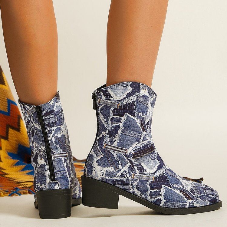 Bottines à patch en jean orné